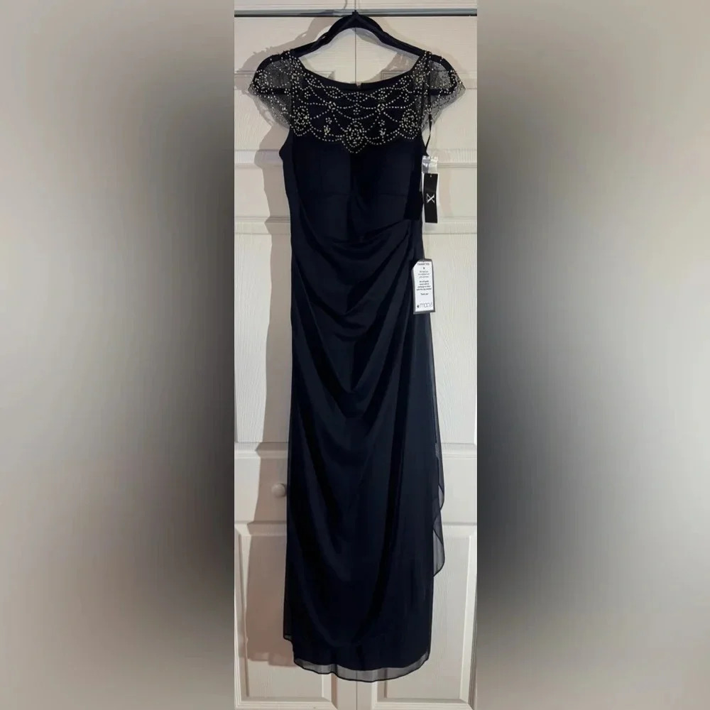 Xscape Black Beaded Cap-Sleeve Maxi Dress